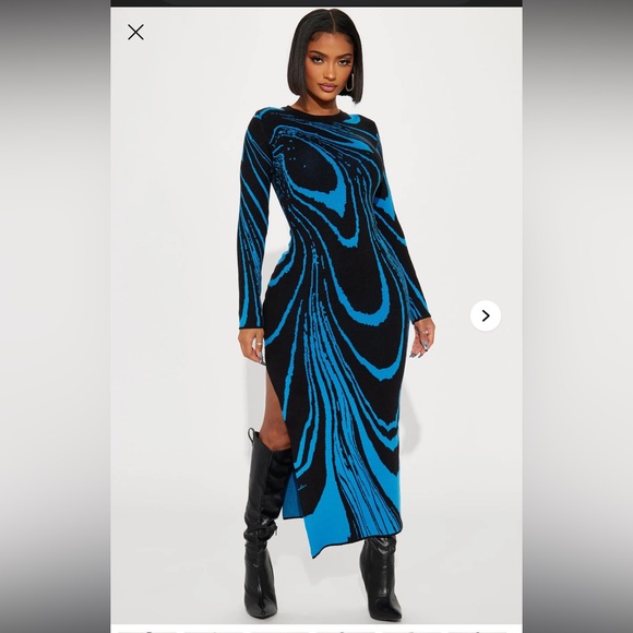 Chic Long Sleeve Blue and Black Dress - Picture 2 of 4